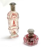 2 x antique scent bottles - 1 hand decorated with oriental chinoiserie detail (11cm & no obvious