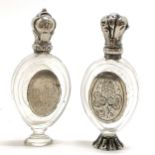 Unusual antique silver mounted scent bottle with early railway train detail t/w similar with
