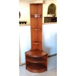 Mid Century Teak corner unit fitted with fixed shelving, 178 cm high, 61 cm wide, 43 cm deep, in