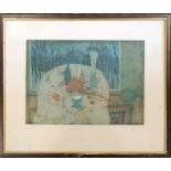 Framed signed print of a laid table - frame 41cm x 49cm