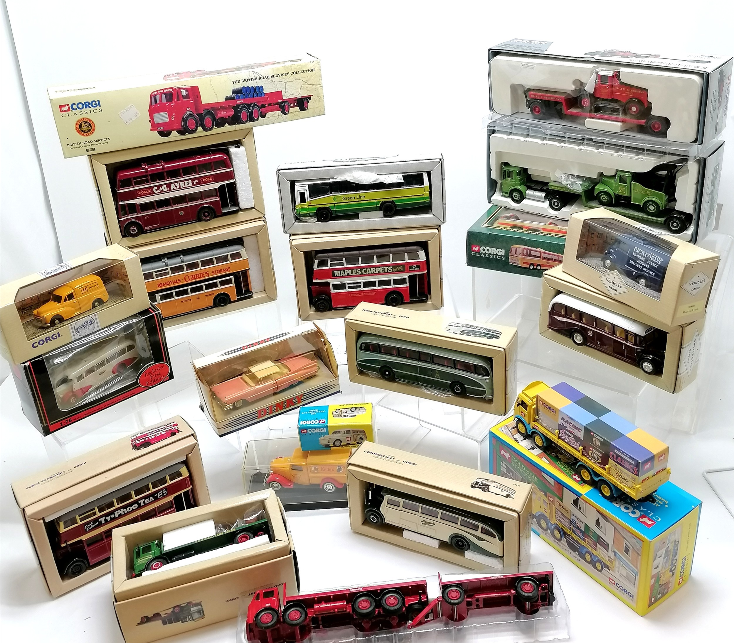 Qty of boxed Corgi, Gilbow, Solido etc inc buses & commercial vehicle, Dinky pink cadillac etc