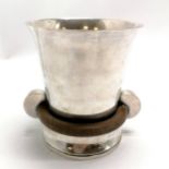 Stylish Art Deco silver plated Bancelin vessel with wooden ring detail - 12cm high x 10.5cm diameter
