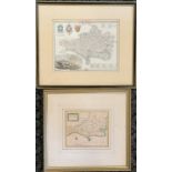 2 x antique framed maps of Dorsetshire - largest frame 40.5cm x 34.5cm