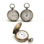 3 x antique silver cased fob watches - largest 36mm & lacks glass - for spares / repairs