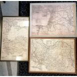 3 x framed silk escape maps inc Iran, Turkey and Syria (frame 61cm x 46cm)