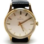9ct gold cased Zenith manual wind wristwatch (30mm case) ~ signs of wear and marks to glass
