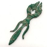 Archaic Chinese bronze hair piece or pin, 10 cm high, 2.8 cm wide,