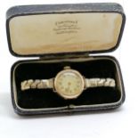 9ct Chester hallmarked gold manual wind ladies wristwatch on metal stretchy bracelet in vintage
