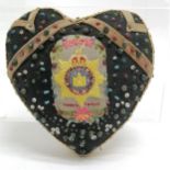 WWI Devonshire regiment sweetheart pillow / pin cushion with hand embroidered detail - 15cm across &