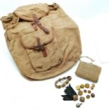 WWII unmarked canvas flight bag t/w Royal Welch Fusiliers button bracelet, Field dressing, buttons