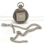 Antique silver ladies half hunter fob watch with engraved case and square glass to front - 32mm with
