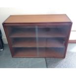 Pair of Mid Century Beaver & Tapley teak book cases, wall hanging with sliding glass doors, 84 cm