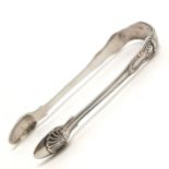 Paul Storr 1819 silver pair of sugar tongs - 15cm long & 64g and has crest to top