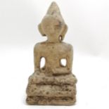 19th century or earlier stone seated Buddha figure - 29cm high & has some lichen formations to