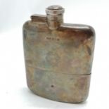 1923 silver hip flask with gilded cup by James Dixon & Sons Ltd - 13.5cm x 10cm & 231g ~ slight
