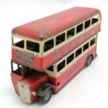 Minic Tri-ang Double decker bus #177 livery with Bovril / Ovaltine advertisements - 18cm long ~