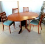 Mid Century teak G-Plan drop flap dining table and 4 chairs, 150 cm length fully extended, 100 cm