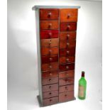 Pine collectors cabinet with 25 mahogany drawers 86cm high x 26.5cm wide x 15cm deep