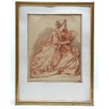 Framed (no glass) engraving of a lady holding a fan - frame 42cm x 32cm