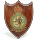 157 Squadron RAF hand painted metal badge on wooden shield by T M Lewin - 22cm high