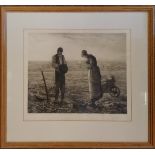 Framed etching of 'The Angelus' (by Millais) by Camille Arthur Fonce (1867-1937) - frame 47.5cm x