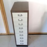 Bisley metal office filing cabinet of 9 drawers, 28 cm wide, 41 cm deep, 97 cm high, good used