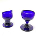 2 x antique bristol blue glass eye baths - smallest 5cm with polished pontil to base ~ no obvious