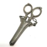 Pair of silver handled antique scissors in a matched silver sheath - 11.5cm total length & 26g total