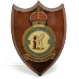 County of Warwick 605 squadron AAF hand painted metal badge on wooden shield by T M Lewin - 22cm