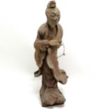 Antique Chinese hand carved wooden standing figure with separate hand carved hand - 52cm high &