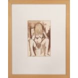 Framed sepia wash / pencil drawing of a nude lady by Josef Herman (1911-2000) - frame 41.5cm x 33cm