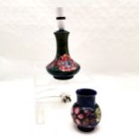 Moorcroft lamp depicting flowers in good used condition t/w smaller a/f Moorcroft pot. Tallest
