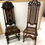 17th Century Flemish high back oak hall chair, with cane work seat and back, (seat a/f) signs of