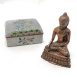 Bronze cast seated Buddha figure - 11cm t/w Chinese cloisonne box with hinged lid (slight a/f to