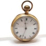 Ladies gold plated open faced pocket watch (38mm) - has hairline crack to dial, slight dents to