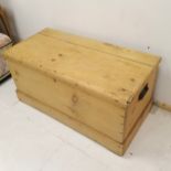 Antique pine blanket box, 101 cm wide, 49 cm high, 49 cm deep, top has split and signs of old