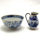 2 x Oriental Chinese blue & white ceramics - sparrow beak jug with tinker repair handle (11cm) &
