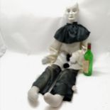 Vintage bisque headed hanging Pierrot black and white doll, 115 cm length. good used condition