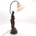 Antique style Fleurs des champs figural lamp with glass shade - 58cm high & no obvious damage