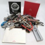 Qty of mostly quartz wristwatches - for spares / repairs t/w Omega / Movado dealership booklets
