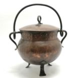 Goardere Arts & Crafts copper lidded cauldron with iron fittings - 32cm high & 22cm diameter