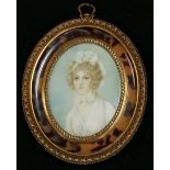 Boudoir portrait miniature of a lady with bow in her hair signed Cosway in a gilt brass & faux