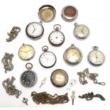 Qty of antique and vintage pocketwatches t/w albert chains & protective cases all for spares/repairs