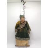 Oriental hand carved string puppet with painted gesso decorated hands, feet & head - 66cm high &