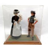 Scale model figures of a 'Narrow Boat-man and family 1890' in a Perspex case 36cm x 19cm x 38cm high