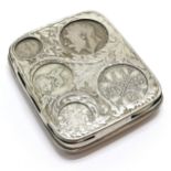 JWB Ltd patent antique nickel sprung loaded coin holder with silver coins (34g) - 6.5cm x 5.5cm