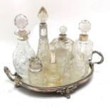 Collection of assorted crystal and cut glass scent & cologne bottles 6 having silver collars, t/w