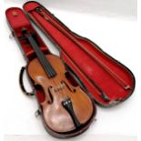 Cased Violin T/w 2 bows - in good used condition