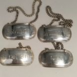 4 x Wai Kee sterling silver decanter labels - Gin, Brandy, Whisky, Sloe Gin - 4.2cm across & 46g