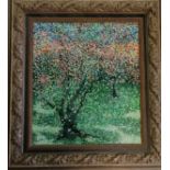 Damien Clarke framed Acrylic on canvas, "Connecticut Orchard" 2017, 64 cm wide, 70.5 cm high to